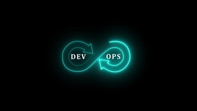 Neon Software development updating.Agile programming and DevOps technology.System engineer and programming digital development. IT operations concept. Programmer working with computer code.4k