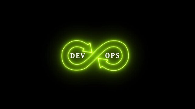 Neon Software development updating.Agile programming and DevOps technology.System engineer and programming digital development. IT operations concept. Programmer working with computer code.4k
