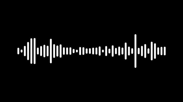 Abstract white audio spectrum loop music frequency waveform pulse indicator overlay for radio podcast, dynamic rhythm signal tracking wave design elements template on black background. 4k video