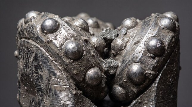 Worn Tricone Drill Bit With Tungsten Carbide Inserts in Macro View