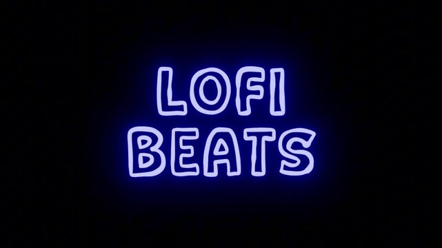 Chilly Blue Neon Text 'LOFI BEATS' with Continuous Loop and Clear Background, Perfect for Chill Music Streams and Aesthetic Ads