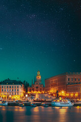 Fototapeta premium Panoramic Night Skyline of Gamla Stan