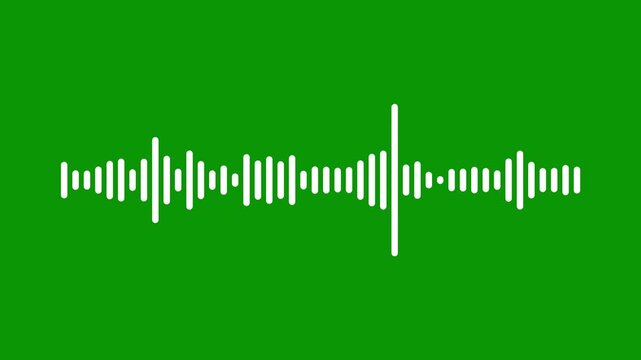 Dynamic white sound wave pulse digital audio spectrum frequency analyzer line loop, musical podcast background, clean voice waveform animation overlay template on green background. 4k video