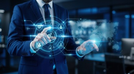 Fototapeta premium Strategic growth and leadership development through digital data connection and business administration systems.
