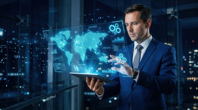 Modern enterprise technology concept showing cloud adoption and automation strategy via tablet.