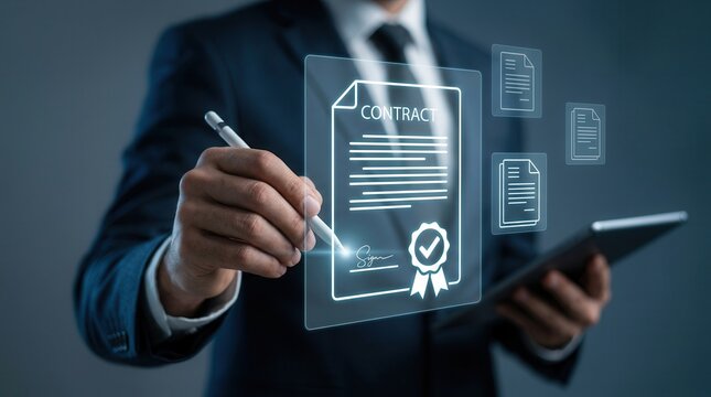 Online contract signing with an application and electronic signature for document management.