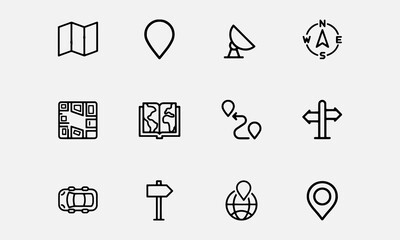 Fototapeta premium Maps line editable icon set. Containing maps, location, GPS, navigation, city map