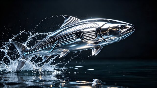 Abstract real time data streaming and migration pipeline concept with robotic fish