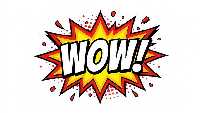 Dynamic burst effect comic explosion bubble featuring wow text on yellow and red background.
