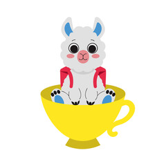 Fototapeta premium Playful Loving Alpaca design, styled with sitting in a teacup ride and Chalkboard Fun shades in a Back to school setting