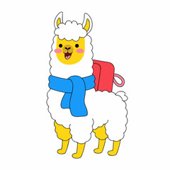 Fototapeta premium Excited Alpaca with with a scarf, set in a charming Back to school theme – Chalkboard Fun color vector art