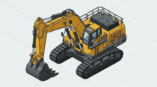 Yellow hydraulic excavator with tracked base and bucket.