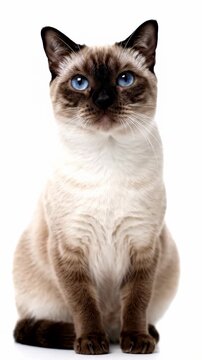 Beautiful Siamese Cat with Striking Blue Eyes Posing Gracefully.