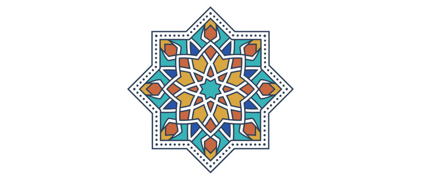 Geometric Islamic Star Pattern, Traditional Ornament, Colorful Mosaic Design