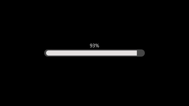 Minimal white glowing line progress bar showing 100 percent completion on black background.