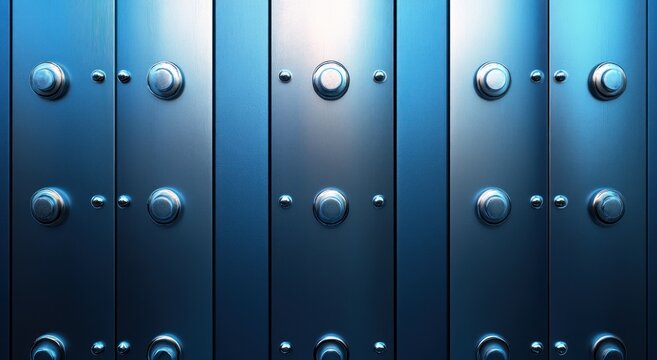 Blue industrial metal panels with steel rivets.