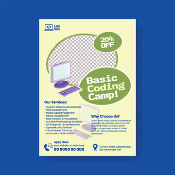 Kids Technology Education Flyer Template With Coding And Robotics Camp, AI Learning Poster Design, Programming Course Promotion, Editable Print Brochure Cover And Leaflet Layout for skills development