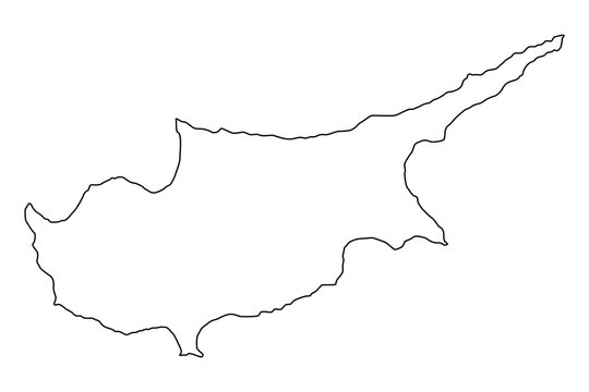 Vector map of Cyprus, a country in Mediterranean Sea. Detailed black contour, isolated on white background.