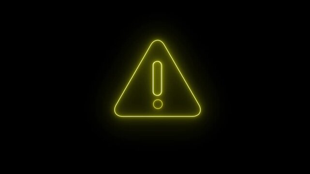 A futuristic neon warning animation featuring a glowing triangular warning icon with an animated exclamation mark at the center.