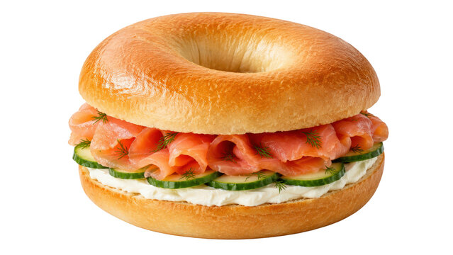 Bagel Sandwich with Smoked Salmon, Cucumber and Cream Cheese