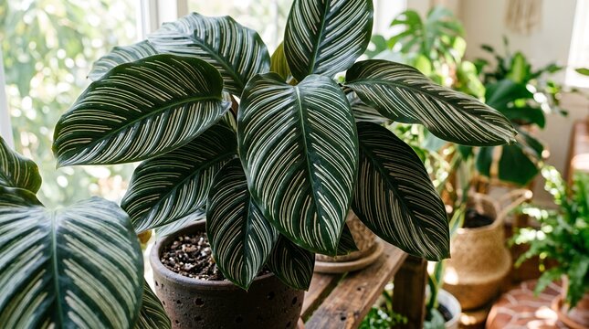Vibrant tropical houseplant foliage displaying detailed white venation on dark green leaves plant leaf green tropical houseplant foliage pattern nature texture background exotic
