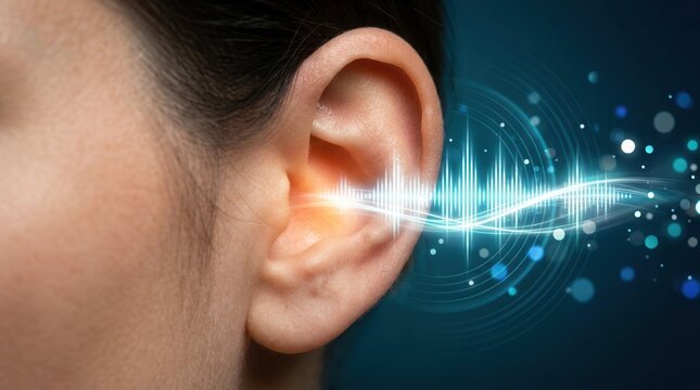 An abstract concept of hearing loss, tinnitus, and sound waves using an audio equalizer.