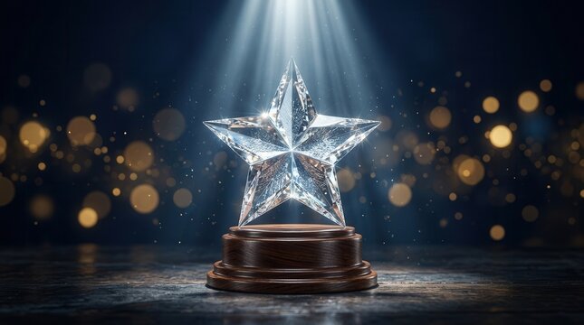 Achievement and excellence symbol represented by a glass star prize.