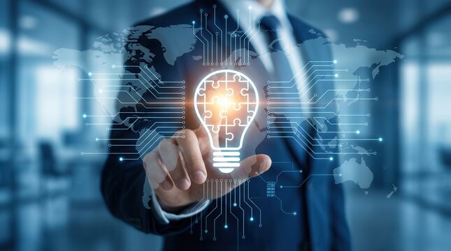 Tailored applications and enterprise strategy being implemented by a businessman using innovative technology.