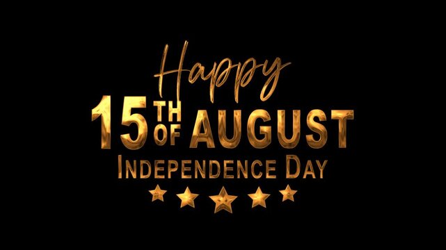 Golden indian independence day greeting text with stars on black background for festive designs, suitable for social media posts and website banners.