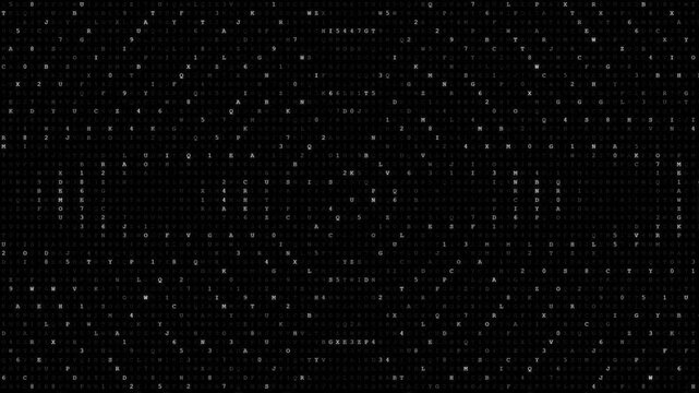 Abstract Alphanumeric Matrix Code Screen Loop With Fading Characters And Pulsing Circular Waves