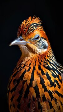 Close-up Portrait of a Vibrant Orange and Black Bird with a Crest.