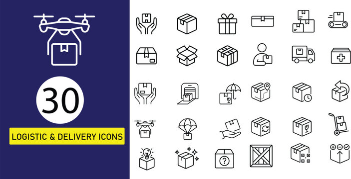 Logistics Box Icon Set &ndash; Packages, Delivery, Warehouse and Freight Vector Collection