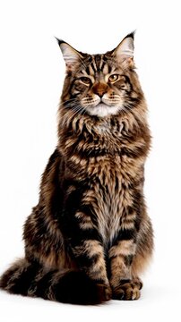Majestic Maine Coon Cat Sitting Proudly in Studio Portrait.