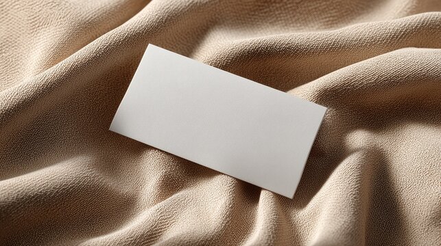 Blank business card mockup on textured fabric with copy space