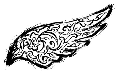 Obraz premium Ornate wing shape with decorative floral arabesque patterns in ink style