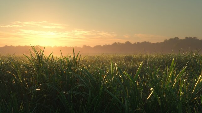 Sugarcane field landscape at sunrise