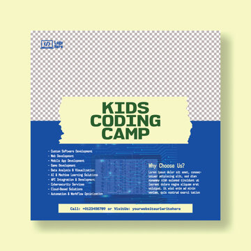 AI Learning Coding Programming Robotics Kids Instagram Banner Ads Template Education Technology Flyer Poster, Digital STEM Training Course Promotion Social Media promotional advertisements design