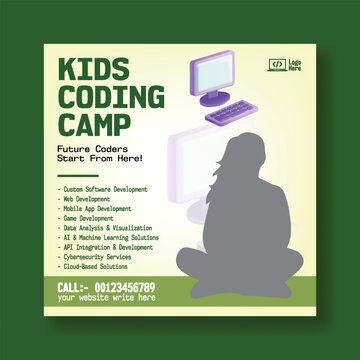 AI Learning Social Media Instagram Post Ads Template For Kids Coding Programming Robotics Education Technology Banner Flyer Poster Design Digital STEM Training Advertisement Promo Creative Layout