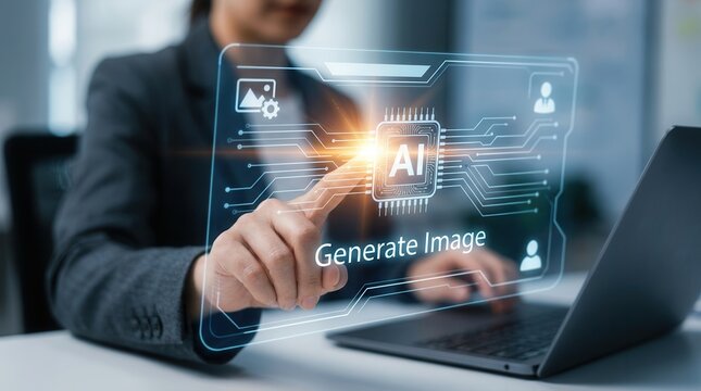 User prompt conversion into visual content via an AI image generator interface with intelligent algorithms.