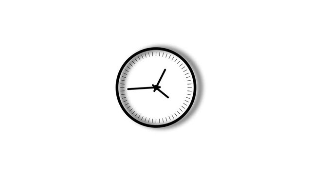 Timelapse of a wall clock black color animation. Wall clock on a White background 4k video.