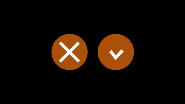 Check mark and cross icon ideal for concept approval or rejection white color animation. Black background 4k video.