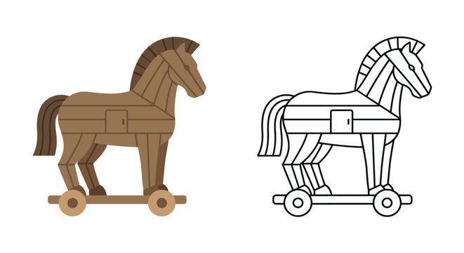 Wooden Trojan Horse Illustration Two Versions With Outline Detail