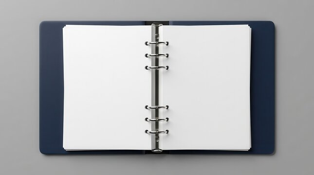 Minimalist open ring binder with blank white pages and metal rings