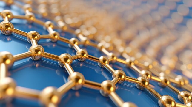 Graphene transistor macro, single atomic layer on gold electrodes, hexagonal lattice structure, interference patterns, nanotechnology, materials science