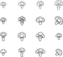 Obraz premium Broccoli vector icons set minimalist line art illustrations for health nutrition and dietary designs