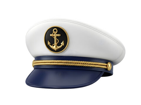 Captains hat with gold anchor emblem isolated on transparent background