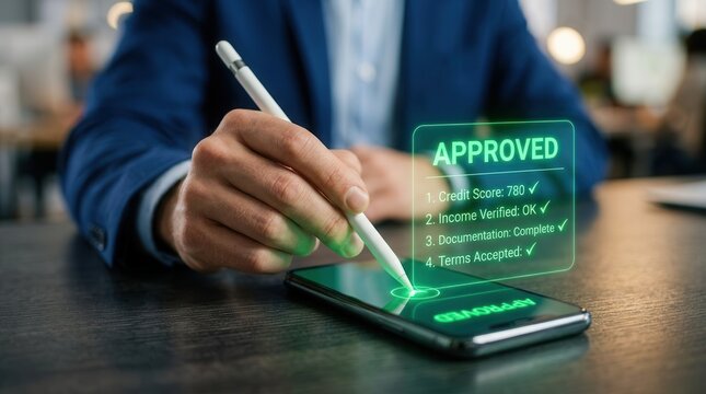 Financial approval process represented by an approved loan application and digital checklist.
