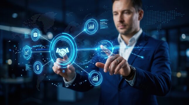 Strategic business networking and client acquisition through digital platforms and mobile smartphone technology.