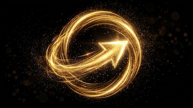 Abstract glowing loop with an arrow representing transformation and constant evolution.