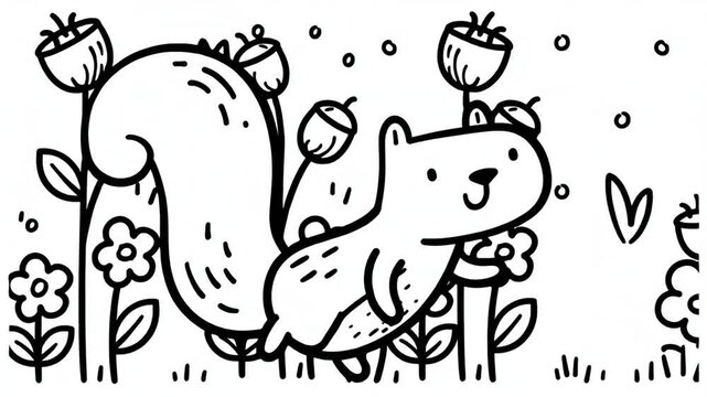 Coloring page cute funny animal squirrel, cartoon style, animation